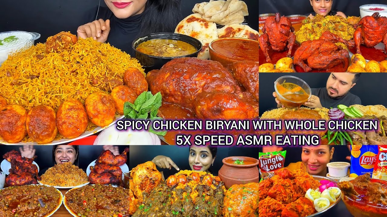 ASMR EATING/CHICKEN BIRYANI, WHOLE CHICKEN CURRY, MUTTON HALEEM, MUTTON KEEMA/BIG BITES 