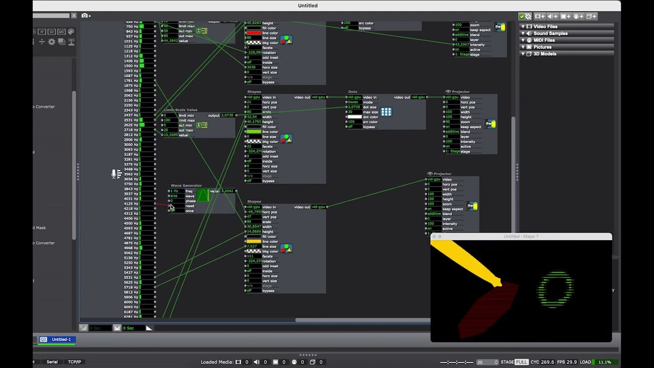 Working with Isadora and sound responsive shapes in live video setups