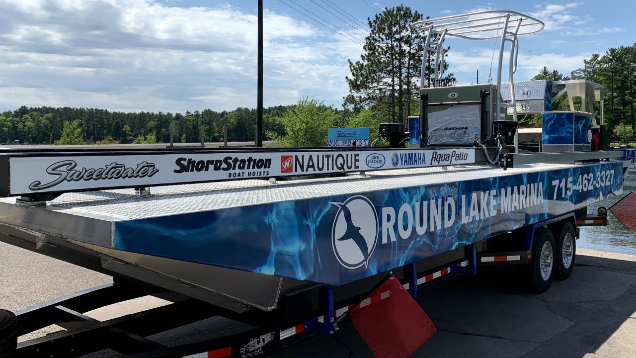 Work Barge For Lifting Installing Pontoons - Nautique Boats - Hoist - Round Lake Marine - Hayward WI