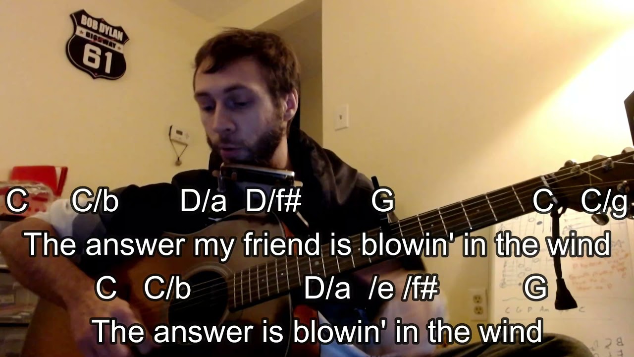 Как играть песню Blowin' In The Wind Боба Дилана на гитаре и губной гармошке