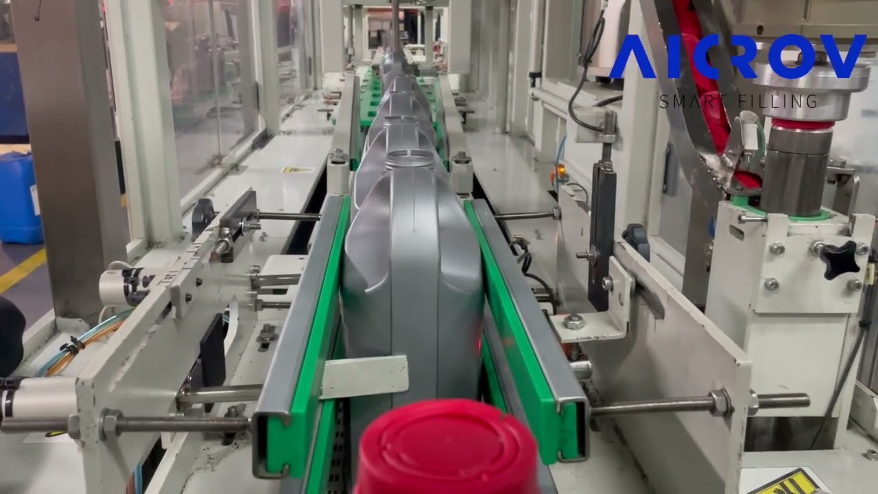 FULLY AUTOMATIC LIQUID FILLING MACHINE EL2-E-V-4 NOZZLES + CAPPING 5 L 30 L + LABELLING + MARKING