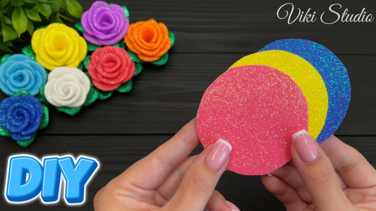 Шикарные Розы из глиттерного фоамирана 🌹 Простой Способ!