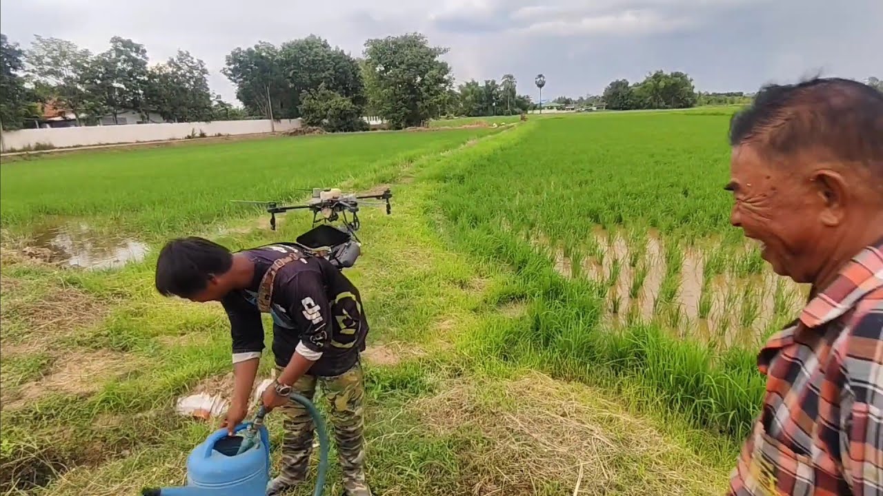 โดรน dji t25 รุ่นใหม่ล่าสุด   พร้อมหัวเจ็ท 4 หัว รีวิวแปลงนาจริง16ไร่   byโดรนพ่อเริงสั่งรวย
