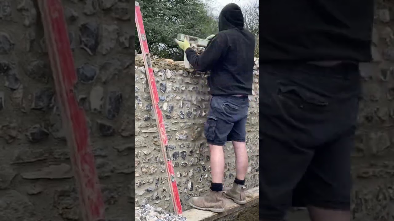 FLINT BLOCK STONE WALL BUILDING #construction #landscaping #build