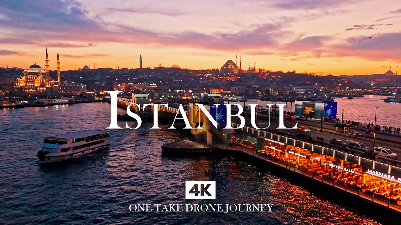 ISTANBUL in 4K &ndash; Sunset Over Galata Bridge & Mosques | Relaxing Piano, Kanun & Ud Drone Music