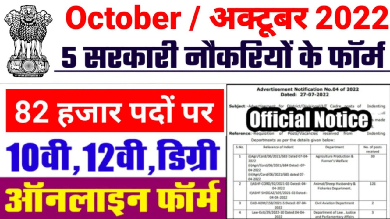 Top 5 Government Job Vacancy October 2022,Govt Jobs 2022, Sarkari Naukri, @govtjob portals