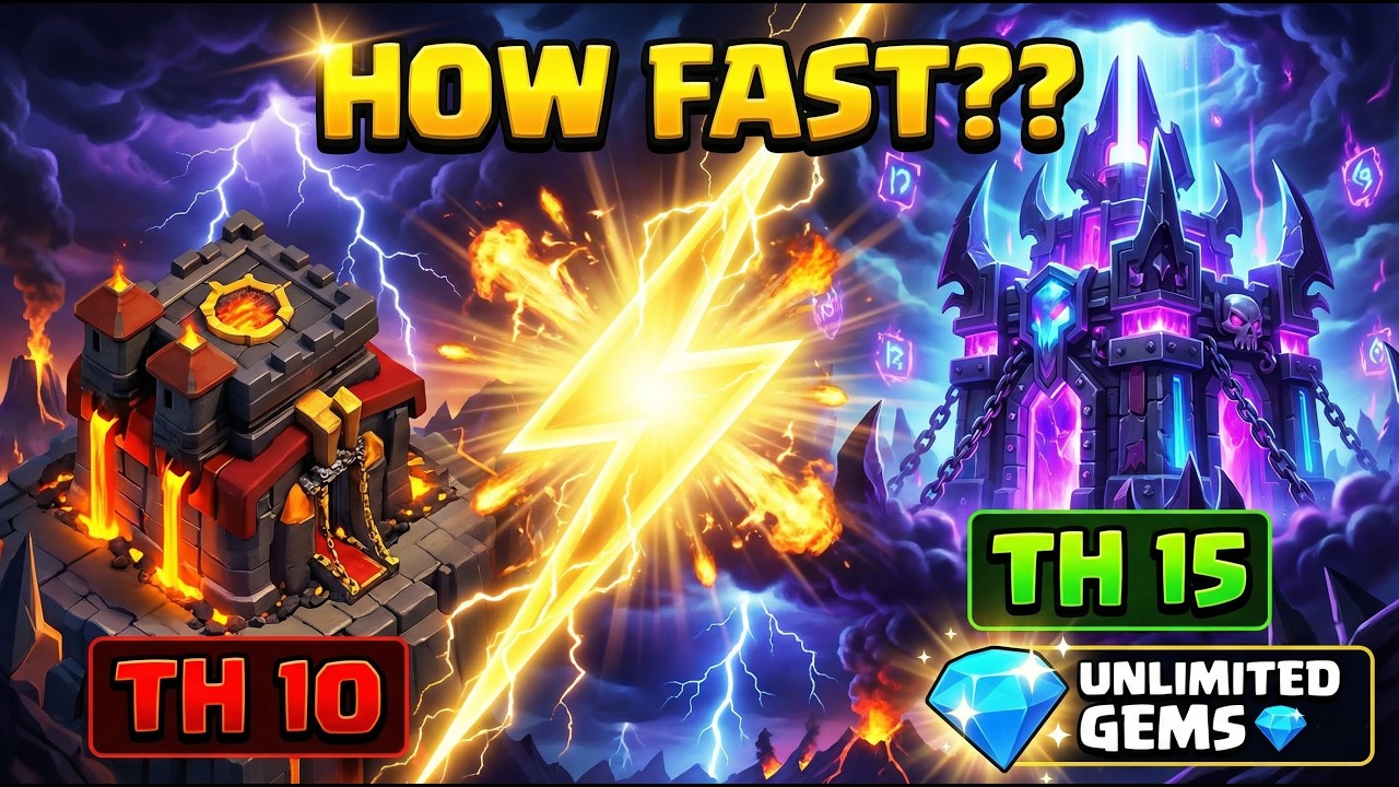 Upgrading Town Hall 10 to 15 with UNLIMITED Gems in Clash of Clans! ⚡ How Fast Can You Go?
