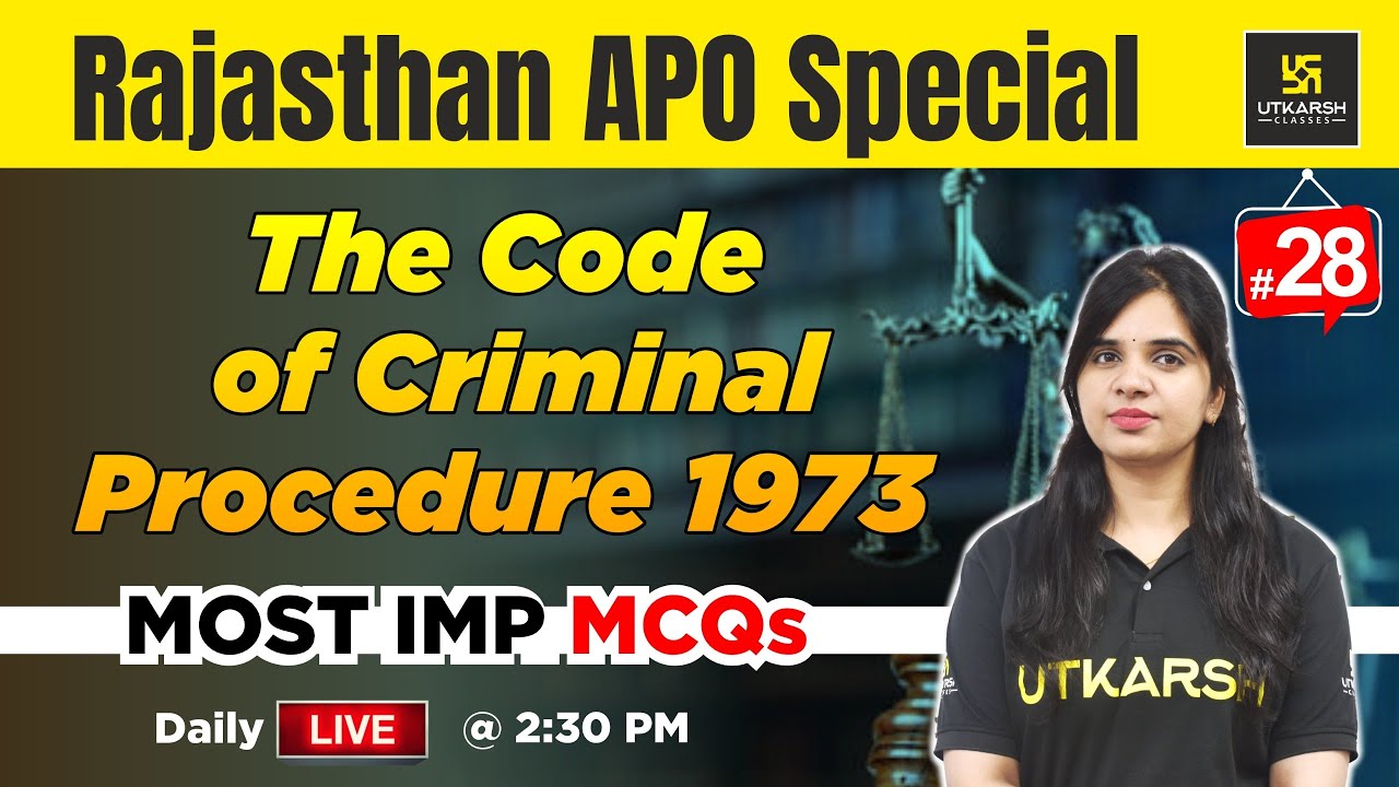RPSC APO 2024 | The Code of Criminal Procedure ( CRPC ) 1973  MCQs | L-28 | Rekha Ma'am