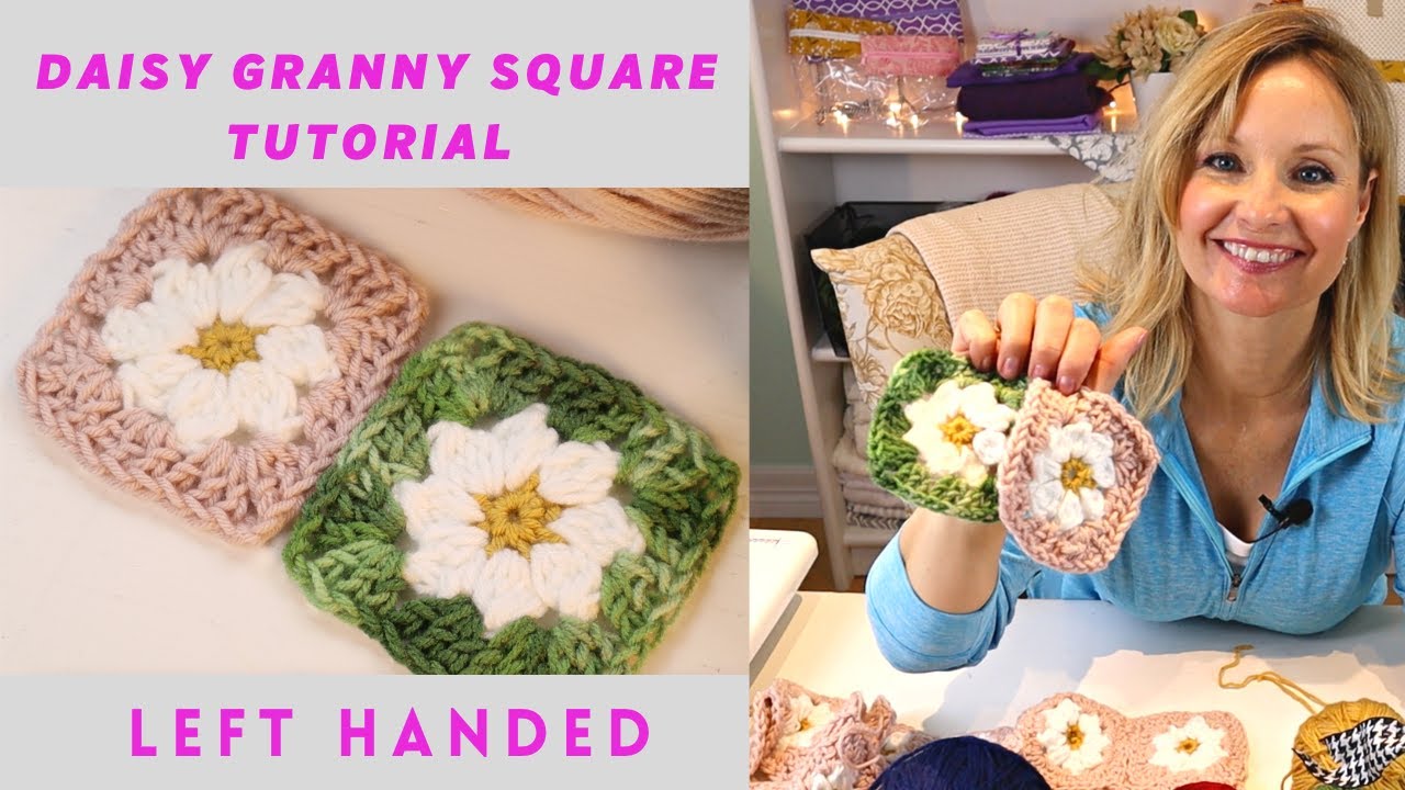 Daisy Granny Square Tutorial//LEFT HANDED. Beginner to Intermediate 1   HD 1080p