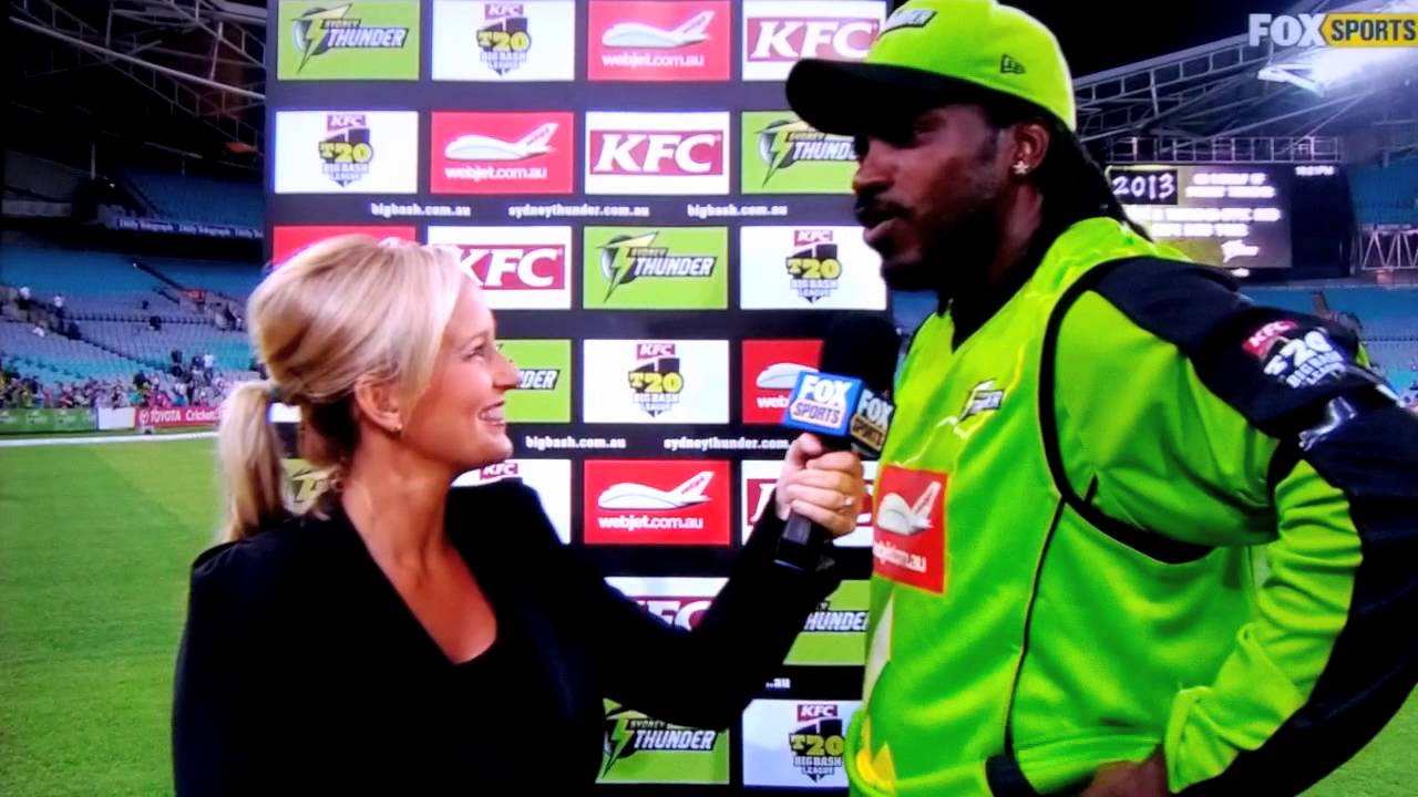 Chris Gayle working his magic with the Fox Sports ladies