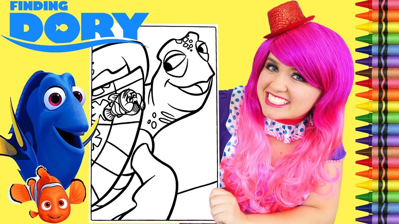 Coloring Finding Dory Marlin & Crush Turtle GIANT Coloring Page Crayola Crayons | KiMMi THE CLOWN