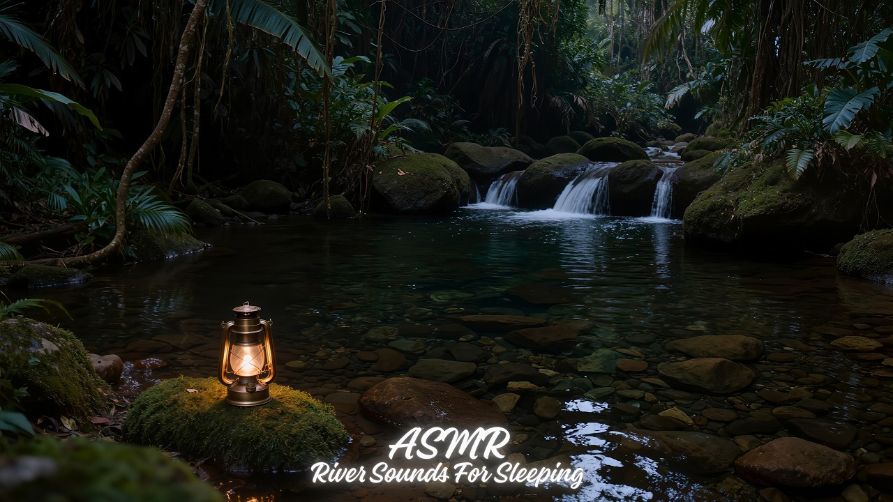 Peaceful Forest River Sounds | Dark Screen Sleep Aid | Deep Night Therapy