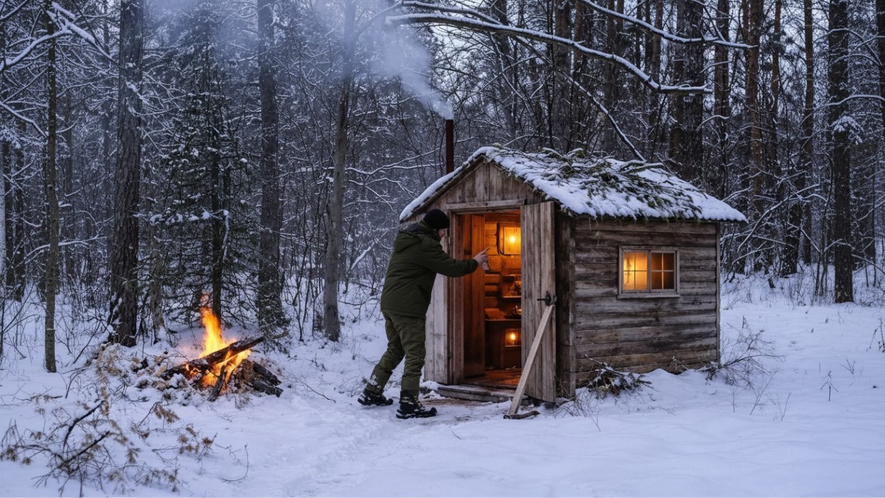 Alone Building a Log Cabin in the Wilderness | Surviving a Winter Blizzard