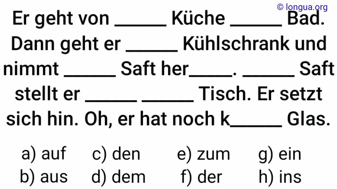 gehen zu nach in, in der Wohnung, zur Arbeit, in die Küche, nach oben, ins Glas, mit der Tasse in