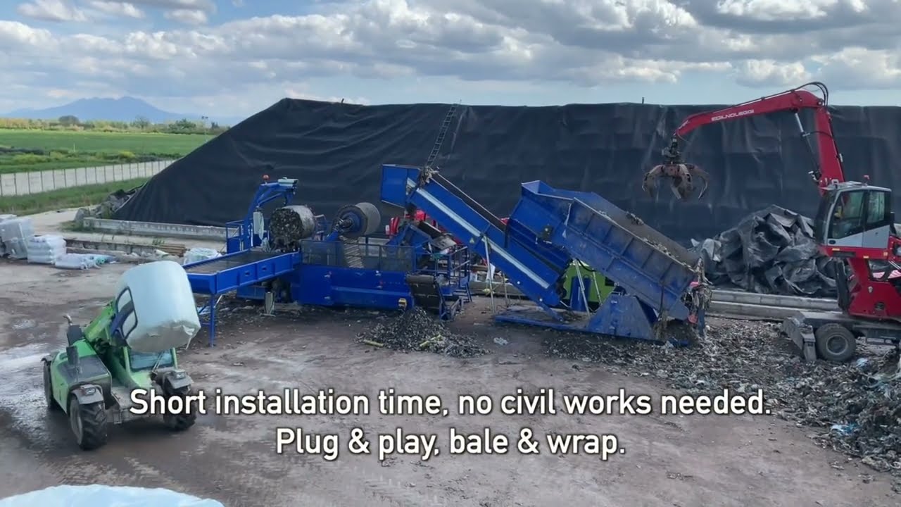 Rebaling of broken wrapped square MSW bales - - Flexus Balasystem.
