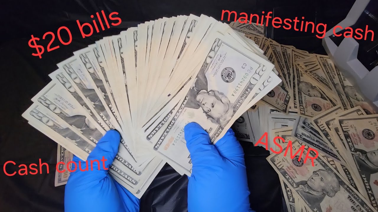 Money count: Over $1000| $20 bills only| Manifesting money #finance  #moneymanifesting #asmr #money 