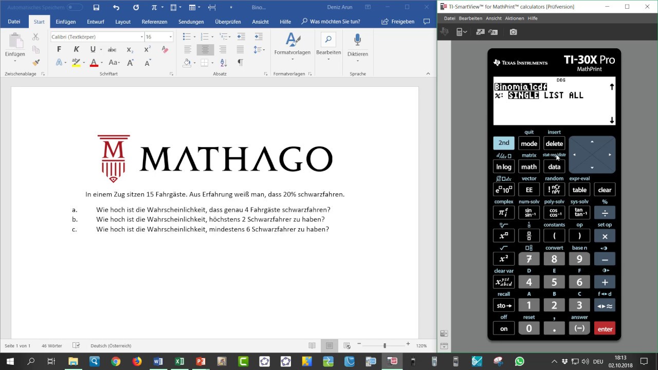 TI 30X Pro Mathprint - Binomialverteilung - Mathago