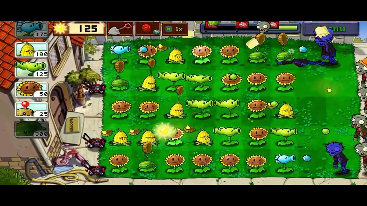 [[Plants v.s. Zombies]]: Adventure 2, Day, and Level 9 - Pea Plants X Catapults defense