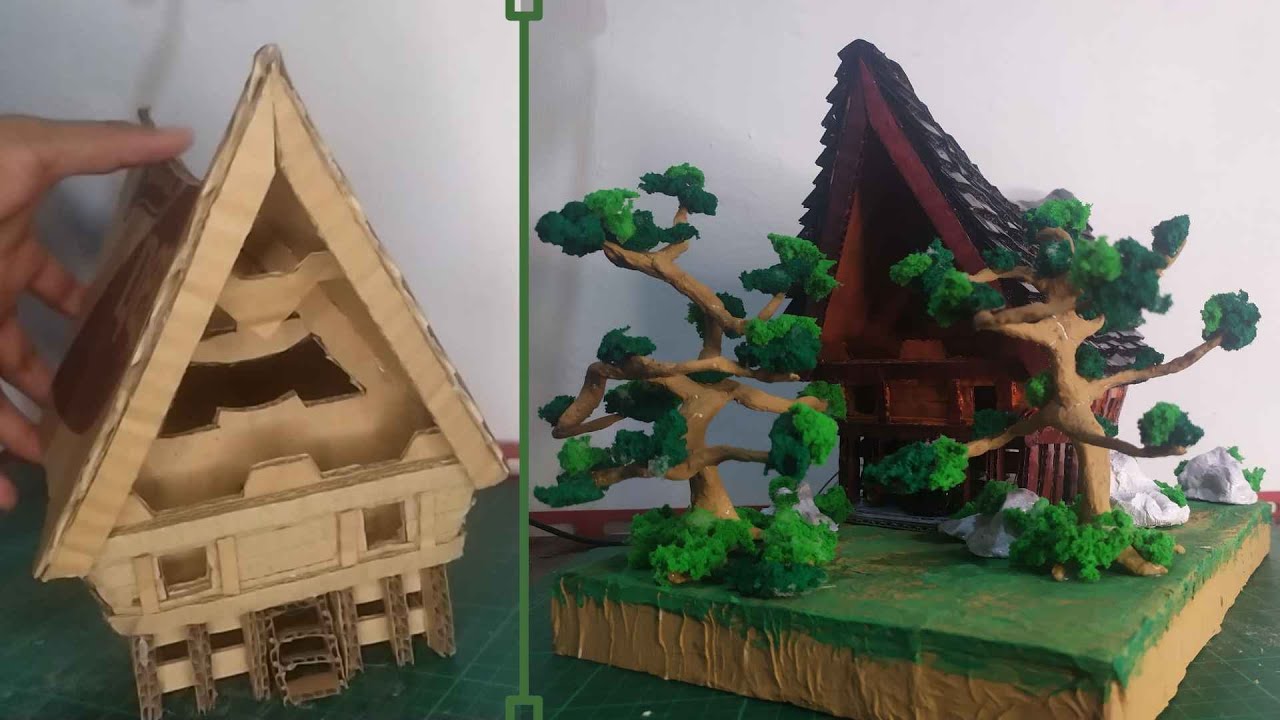 TUTORIAL MEMBUAT RUMAH ADAT SUMATERA UTARA (BOLOT) DARI KARDUS  + LENGKAP DENGAN UKURAN