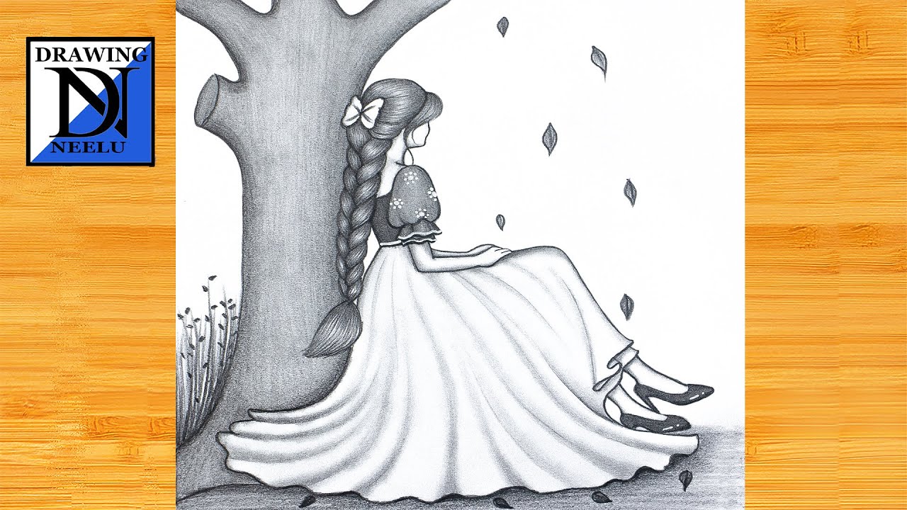 How to draw a Girl sitting under Tree -Drawing tutorial || Pencil sketch for beginner || Girl sketch