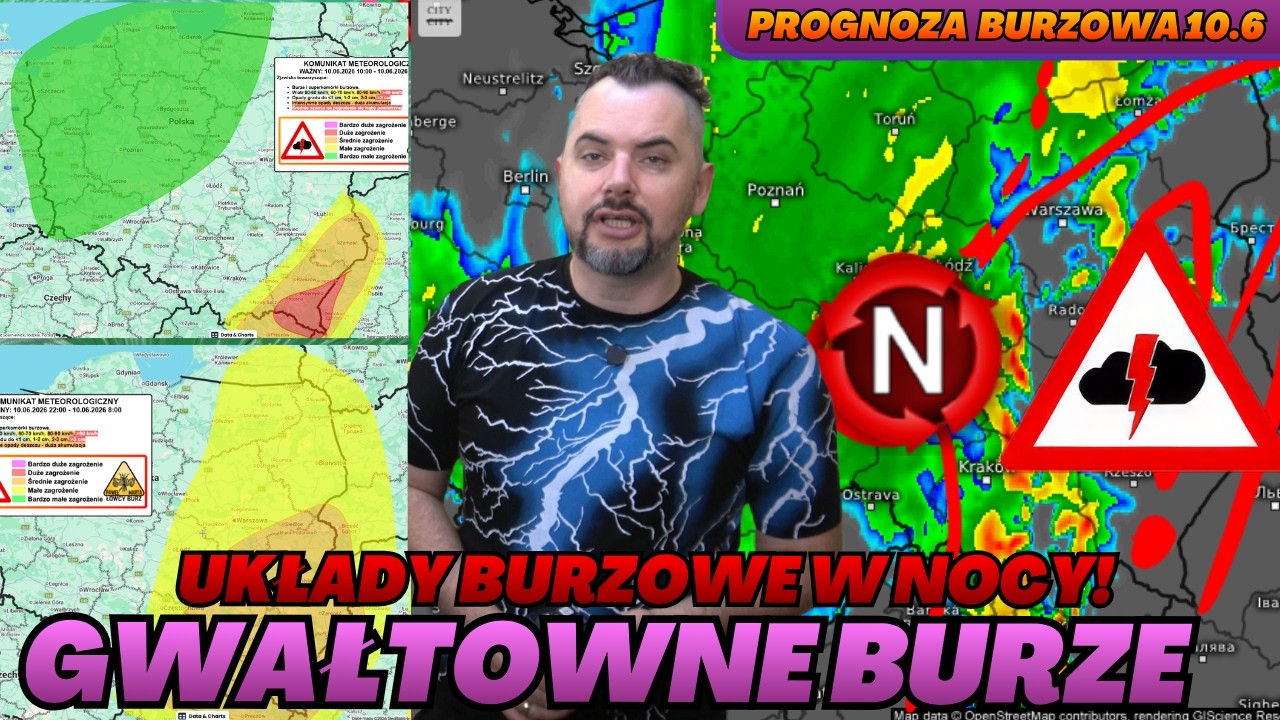 Burze z silnym wiatrem i gradem do 5cm na południowym wschodzie. W nocy układ burzowy. Om&oacute;wienie
