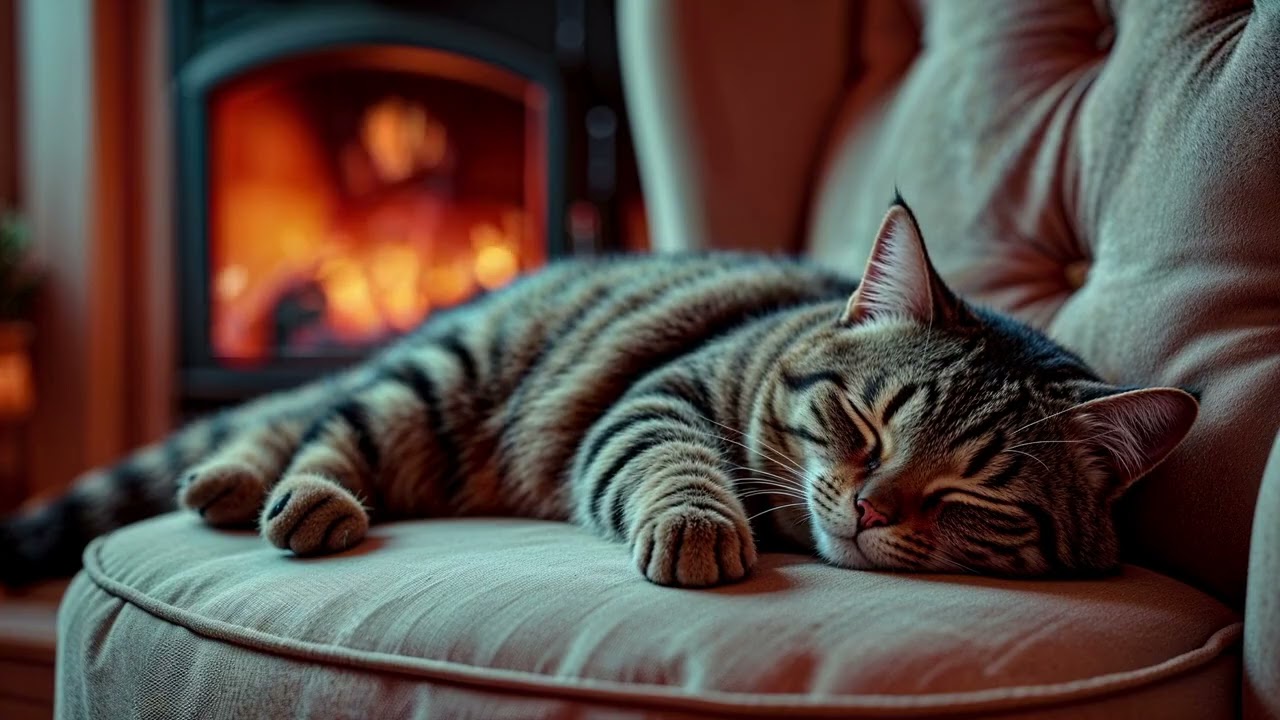 8 Hours Sleeping Cat by the Fireplace 🐱🔥 | Cozy Sounds for Deep Sleep (No Music)
