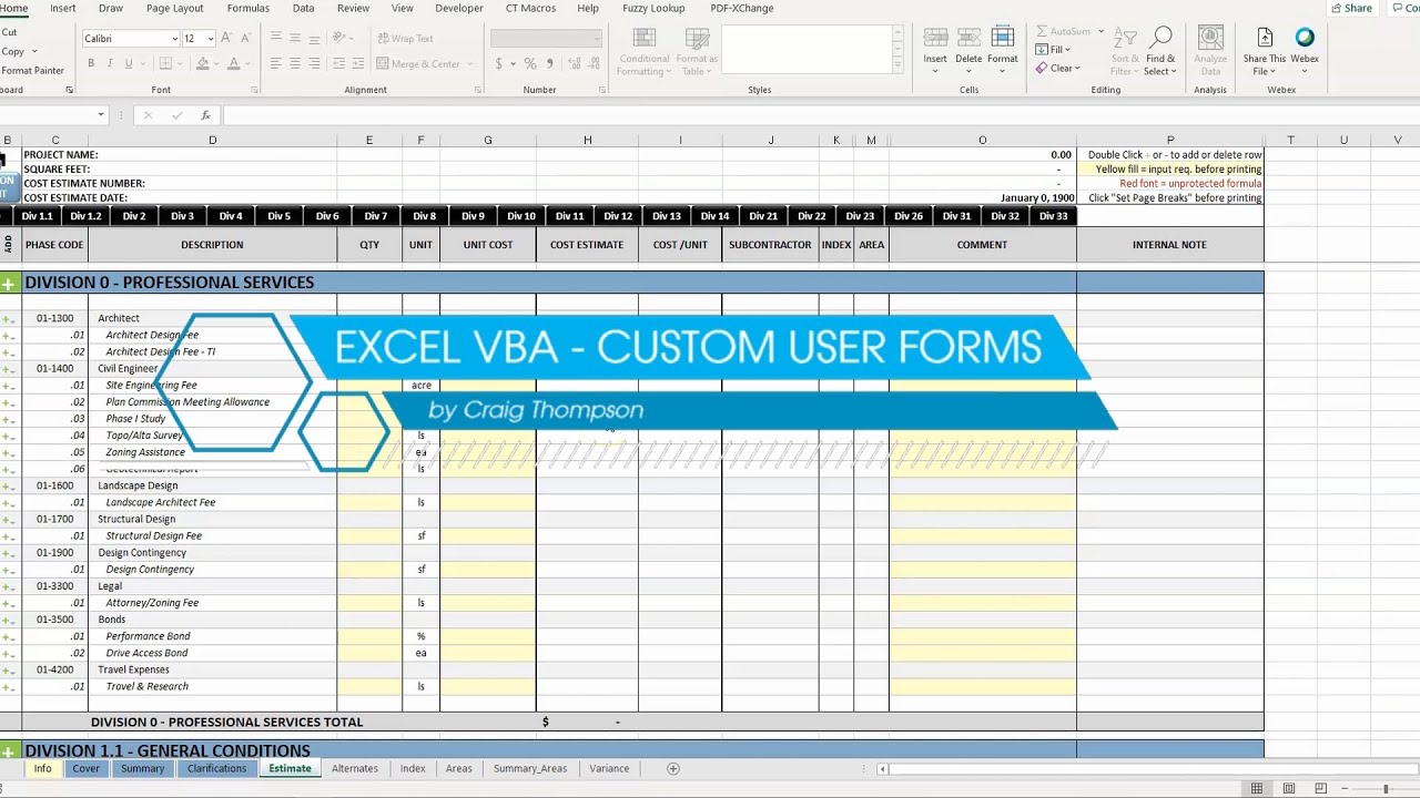 Cost Estimator   User Forms   Excel VBA