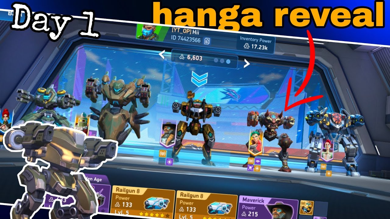 Hanger reveal Day 1🤫 in mech arena 10,000 escort power 😱 in mech arena free hanger reveal