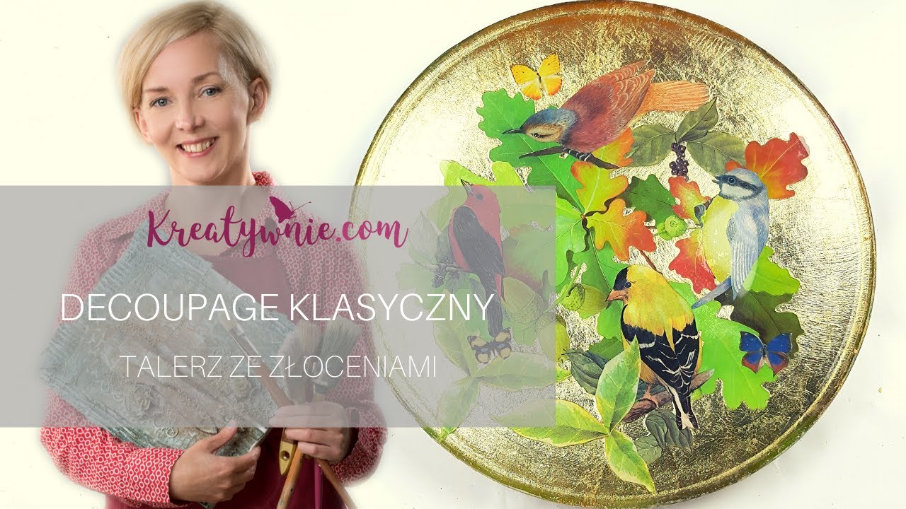 Decoupage na szkle - talerz ze złoceniami, DIY, tutorial