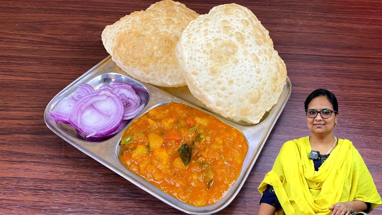 உப்பலான மைதாமாவு பூரி உருளைக்கிழங்கு மசாலா கிரேவி | Poori With Potato Gravy | Breakfast Recipe