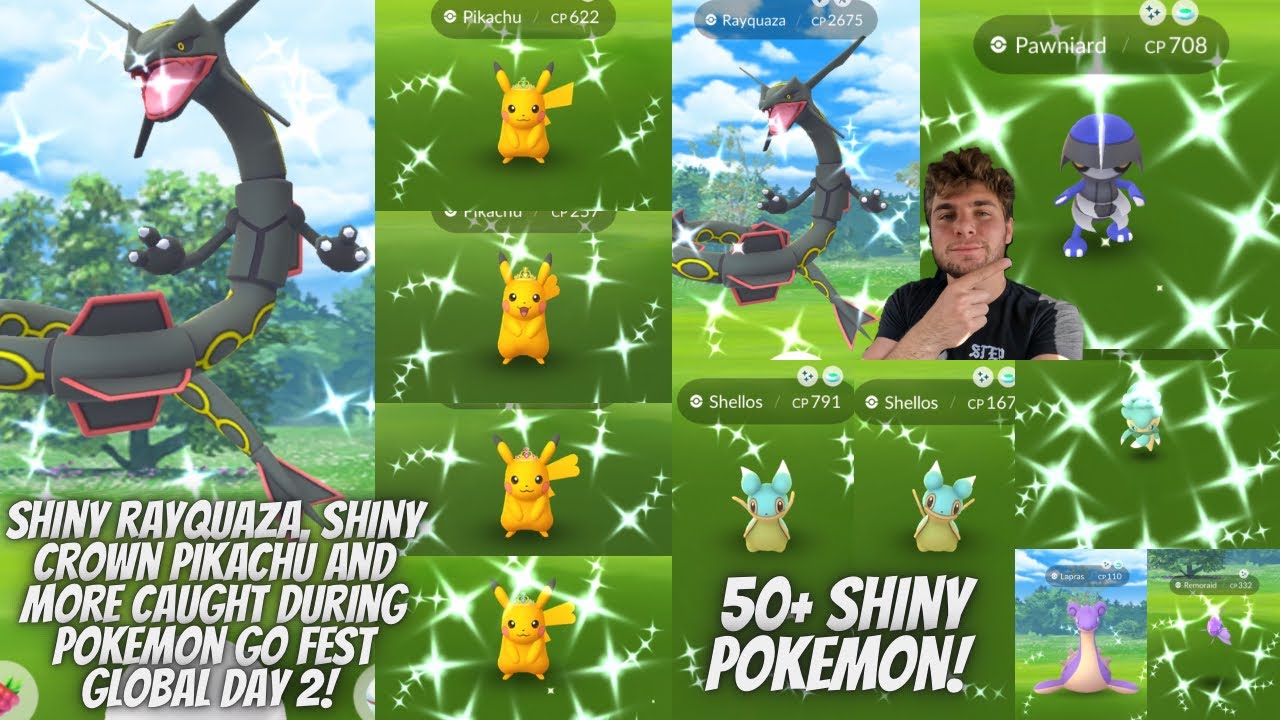 ✨Shiny Rayquaza, 10+ Shiny Crown Pikachu and More Caught At Pokemon Go Fest Global Day 2!✨