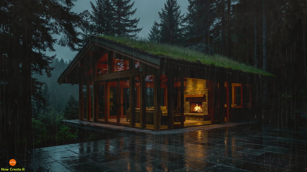 Therapeutic Evening Rain, Fireplace, and Soft Thunder for Inner Peace in a Serene Forest House Home