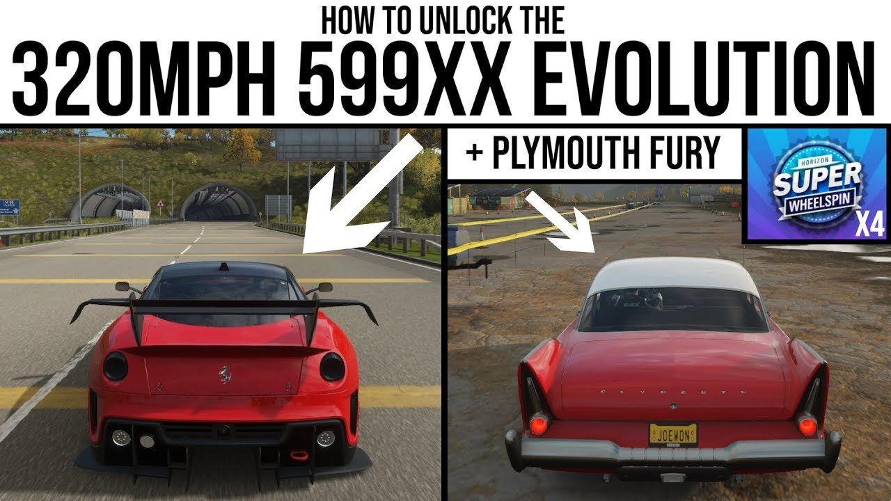 Forza Horizon 4 - How to unlock the 320MPH Ferrari 599XX Evo & Plymouth Fury and 4 Super Wheelspins