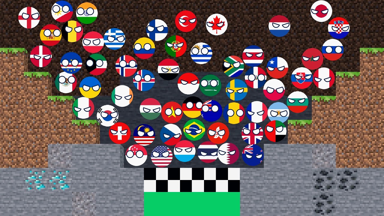 60 Countries Marble Race Elimination in Minecraft | Countryballs Marble Race