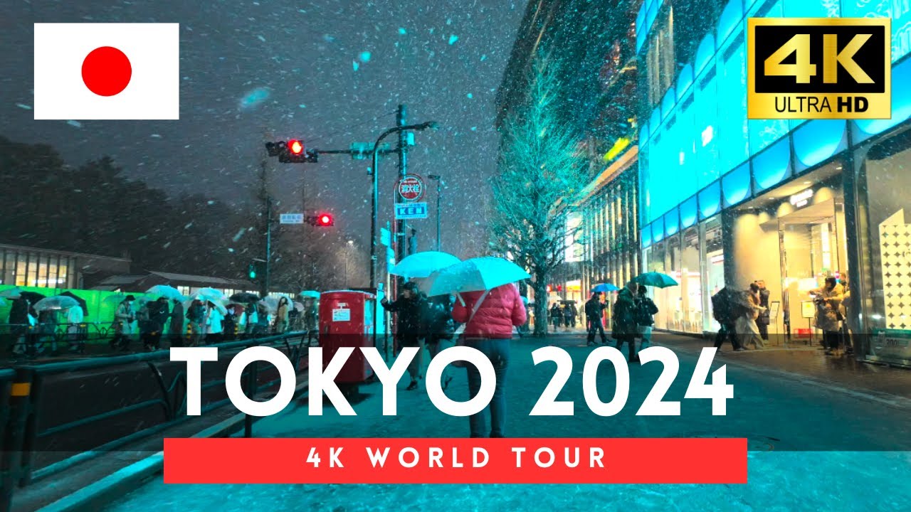 JAPAN 2024 - Tokyo 2 Hours Snowy Walk, Tokyo 4K Walking Tour｜4K HDR 60fps