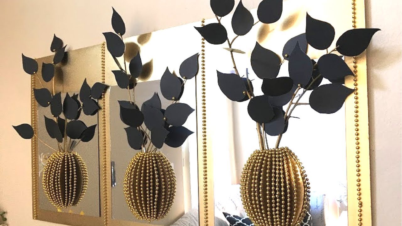 Diy Mirror Decor With 3D Decorative Flowers and Vase Using Dollar Tree Items!