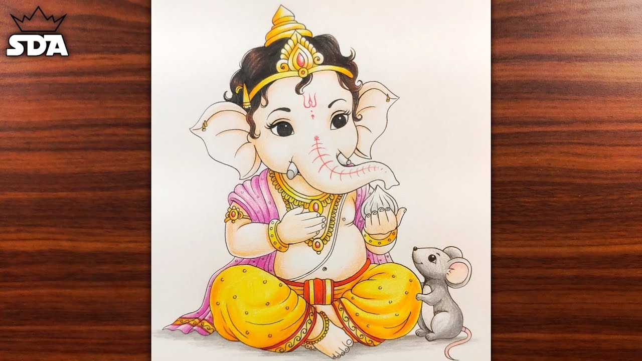 How to draw Lord ganpati bappa with color pencil drawing