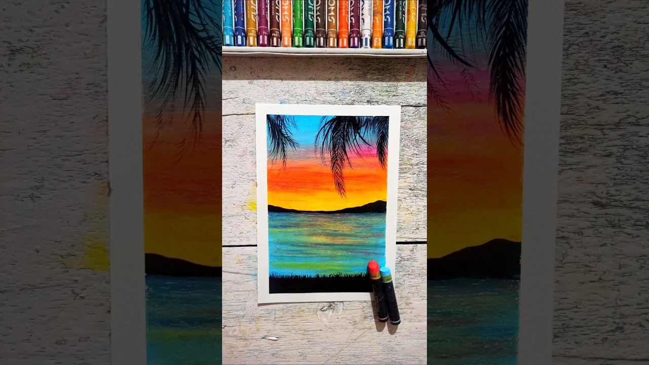Sunset Beach Scenery Drawing 🌅 |   Easy Oil Pastel & Acrylic Painting 