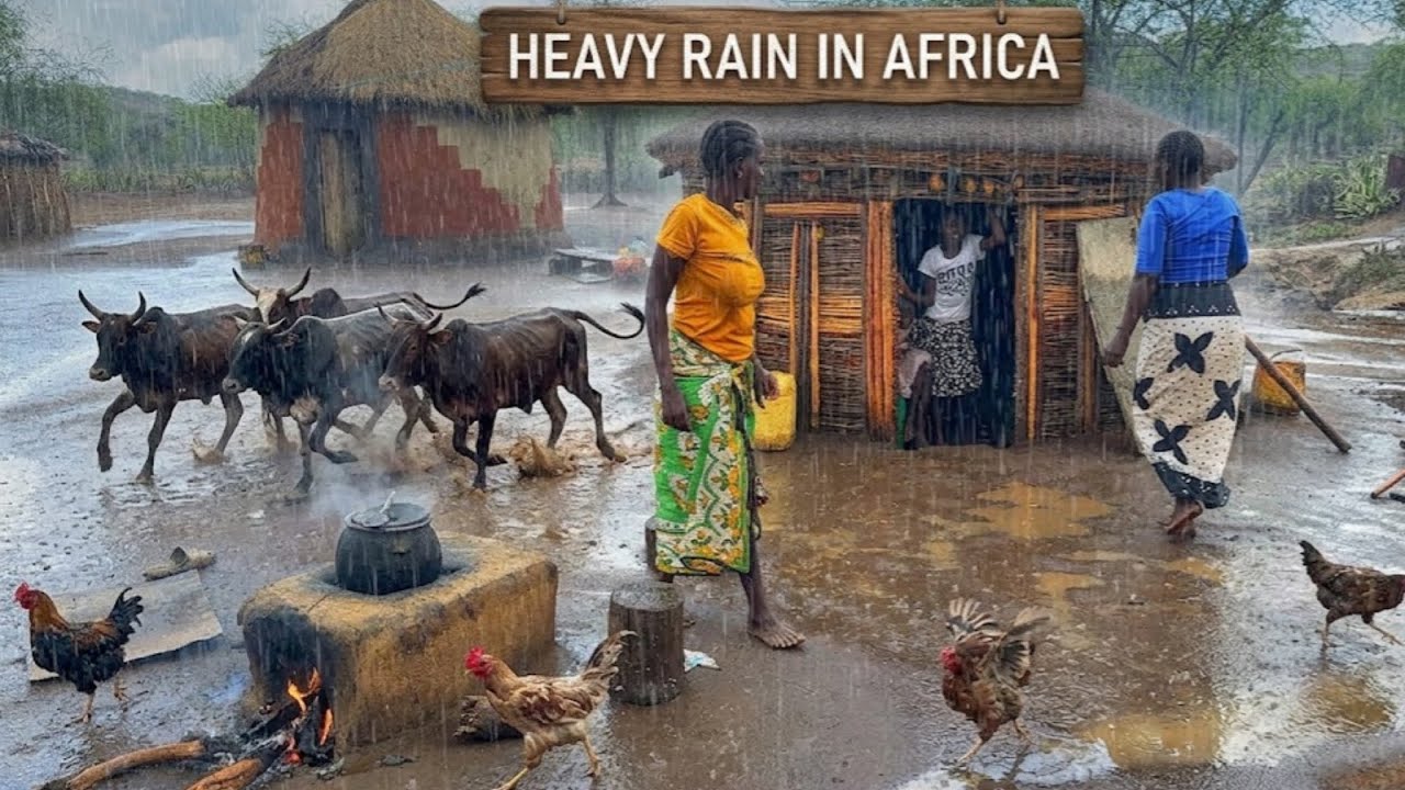 Heavy Rain in An African Traditional Homestead/Homemade Pumpkin and Corn Flour For This Cold Weather