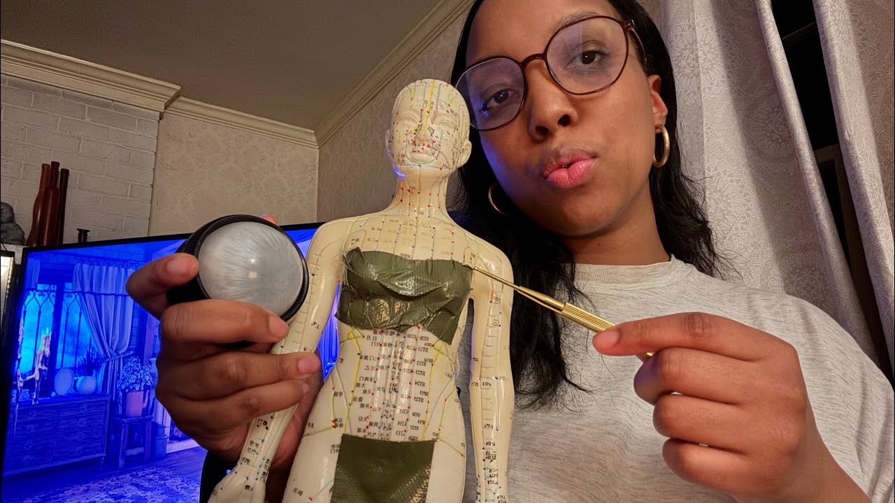 ASMR aggressive acupuncture doll massage | rollerball, acupressure pen + body brushing
