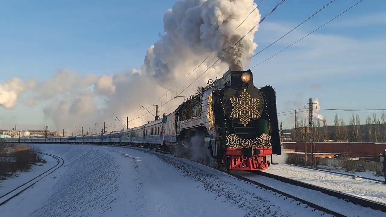 Паровоз П36-0096 с поездом деда Мороза-2025/2026 в Омске. #поезддедамороза
