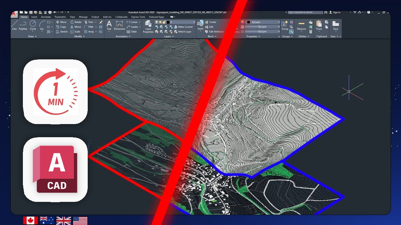 AutoCAD - Generate 2D and 3D Contour Lines in AutoCAD in 1 Minute (Free TopoExport Data)