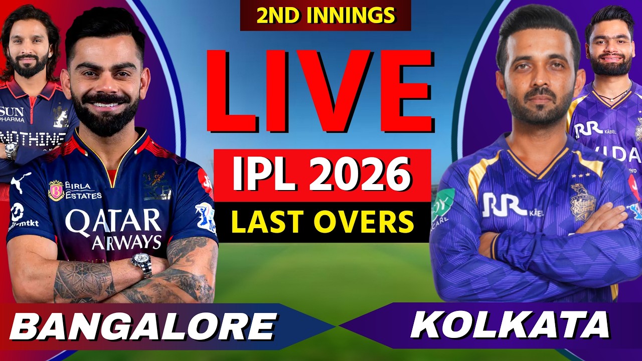 🔴 Bangalore vs Kolkata, IPL 2026, Live Cricket Match Scores, Commentary, RCB vs KKR, LAST 5 OV