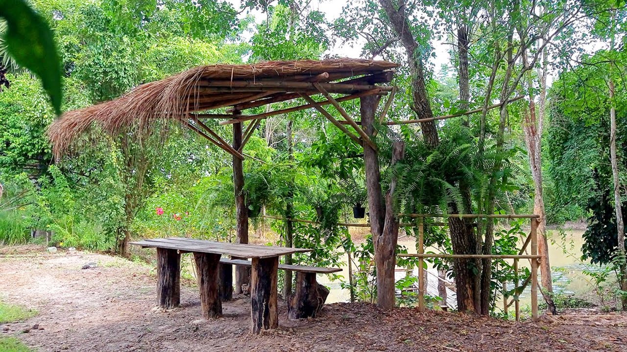 Building Pergola, Dining Table | สร้างเพิงหมาแหงน, โต๊ะกินข้าว #บ้านสวนเล็กเล็ก #bamboohouse