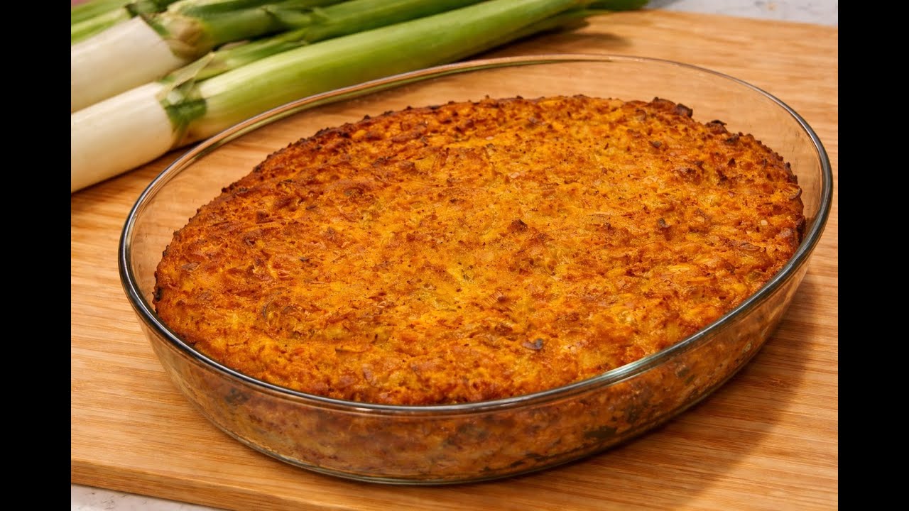 Запечённый пирог с луком-пореем | Овощной рецепт с кукурузной мукой