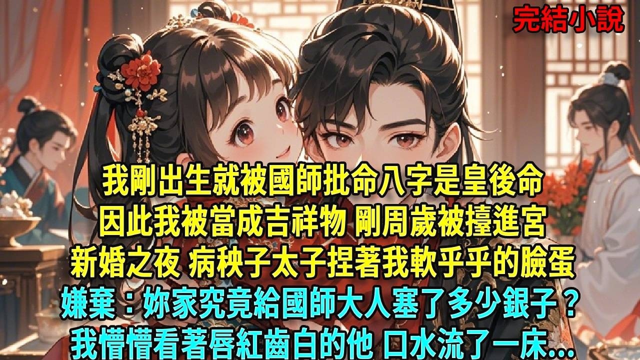 我剛出生就被國師批命，八字是皇后命，因此我被當成吉祥物，剛周歲就被抬進宮。新婚之夜，病秧子太子捏著我軟乎乎的臉蛋，嫌棄道：「妳家究竟給國師大人塞了多少銀子？」我懵懵看著唇紅齒#爽文#古言#打臉#小說