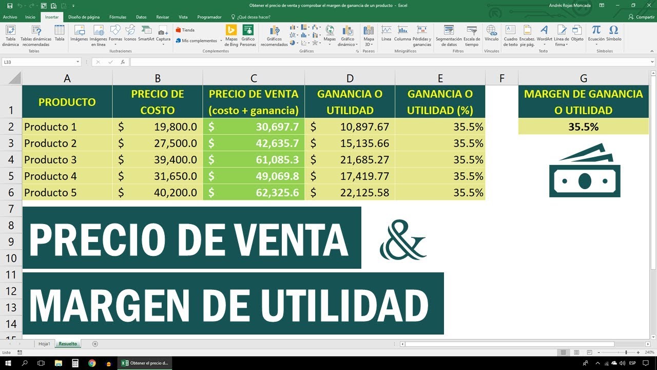 Obtener el precio de venta y comprobar el margen de ganancia de un producto