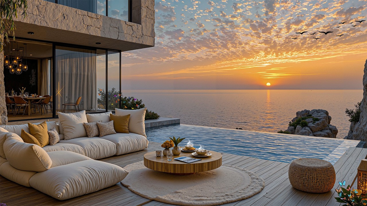 Elegant Jazz In Luxurious Living Room | Smooth Jazz Music With Peaceful Ocean Views For Good Mood