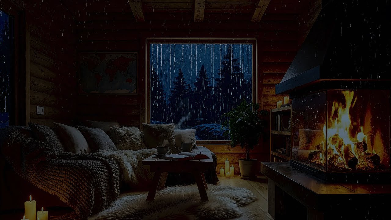 Pure Comfort… Crackling Fireplace & Rainy Cabin Night 🌧️🔥 Deep Sleep All Night