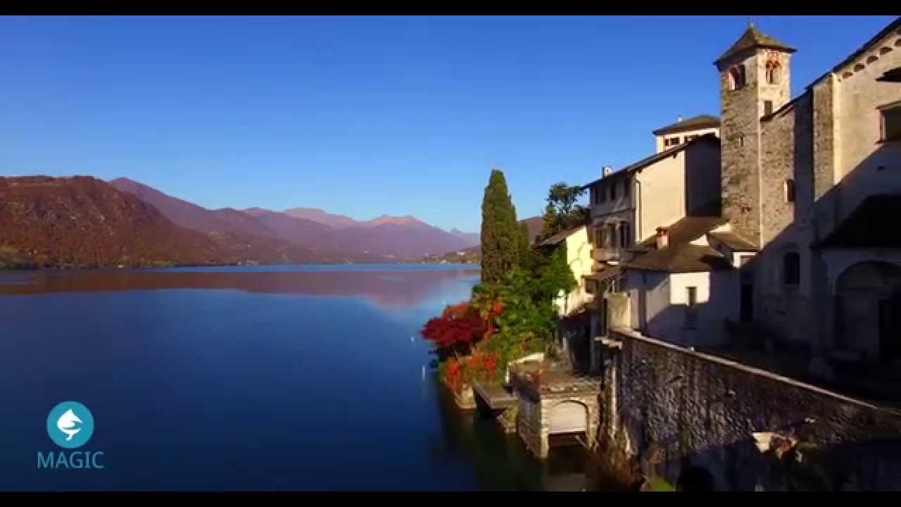 Lago d'Orta - visita il lago a volo di uccello con drone 4k